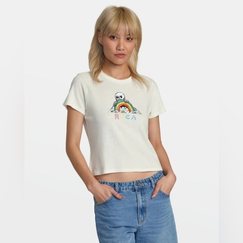 RVCA || NWT Rainbow Skull Crop Tee (L)